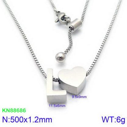 Stainless Steel Basic Letter Heart Shape Pendant Necklace