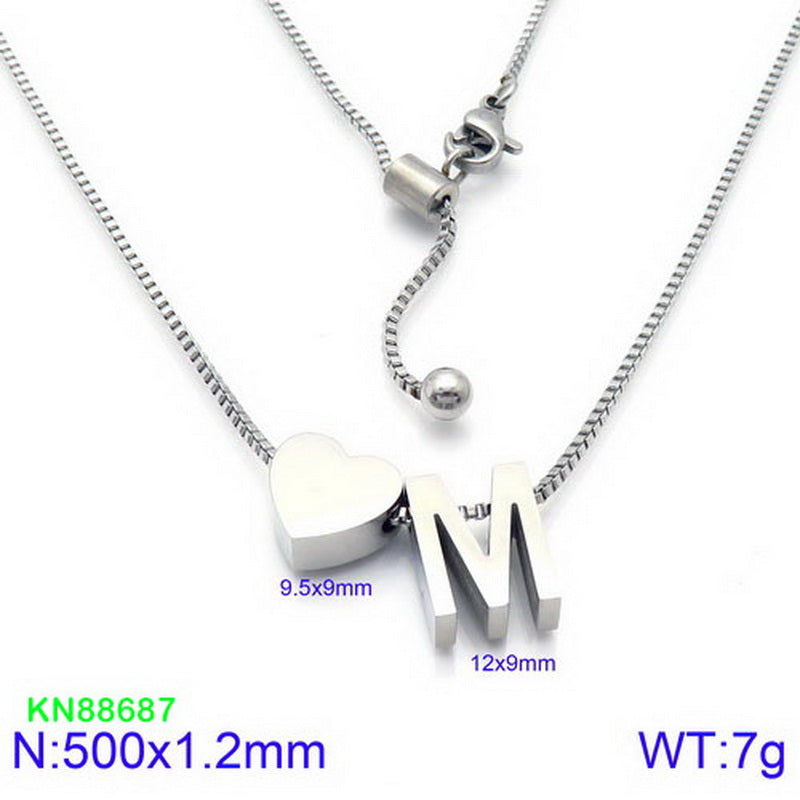 Stainless Steel Basic Letter Heart Shape Pendant Necklace