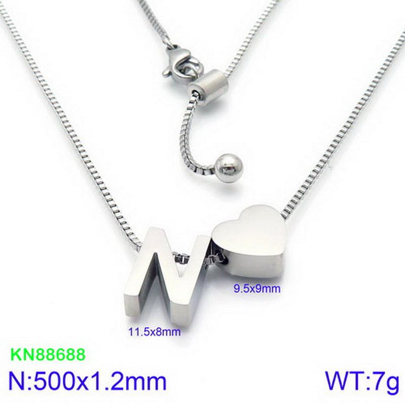 Stainless Steel Basic Letter Heart Shape Pendant Necklace