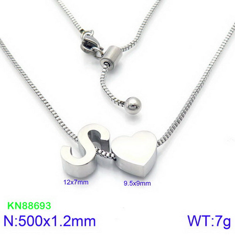 Stainless Steel Basic Letter Heart Shape Pendant Necklace