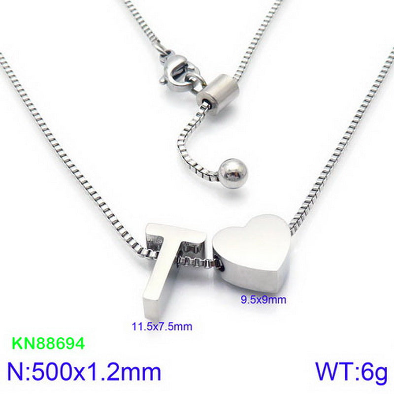 Stainless Steel Basic Letter Heart Shape Pendant Necklace