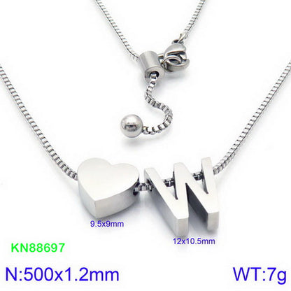 Stainless Steel Basic Letter Heart Shape Pendant Necklace