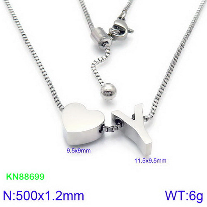 Stainless Steel Basic Letter Heart Shape Pendant Necklace