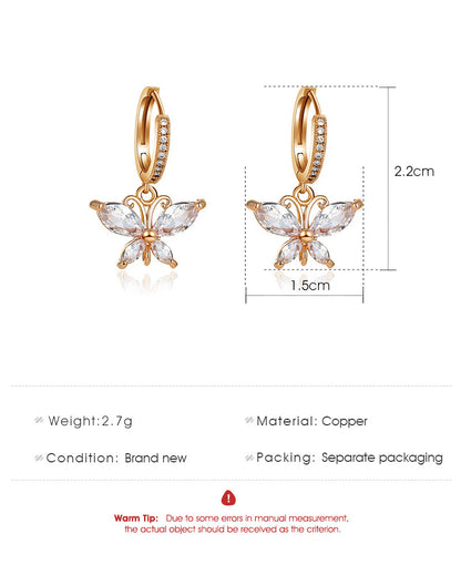 Fashion Butterfly Plating Copper Artificial Gemstones Earrings