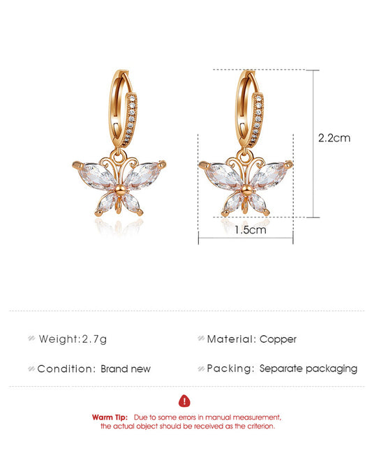 Fashion Butterfly Plating Copper Artificial Gemstones Earrings