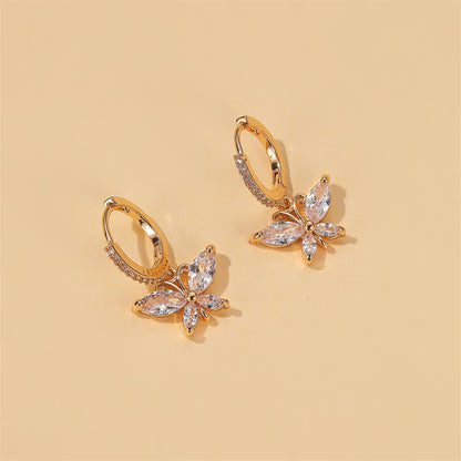 Fashion Butterfly Plating Copper Artificial Gemstones Earrings