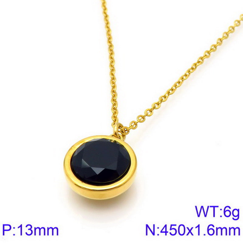 Titanium Steel 18K Gold Plated Basic Round Inlay Zircon Pendant Necklace