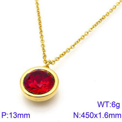 Titanium Steel 18K Gold Plated Basic Round Inlay Zircon Pendant Necklace