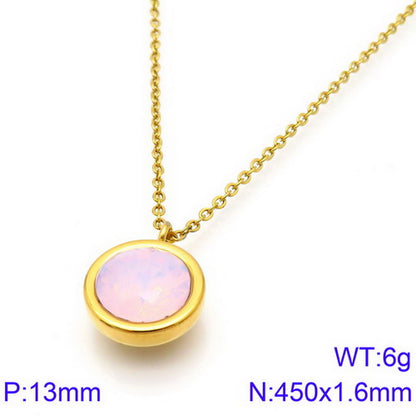 Titanium Steel 18K Gold Plated Basic Round Inlay Zircon Pendant Necklace