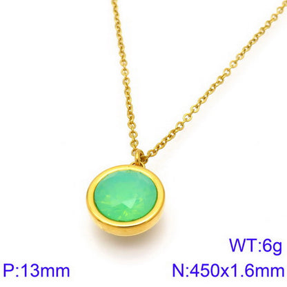 Titanium Steel 18K Gold Plated Basic Round Inlay Zircon Pendant Necklace