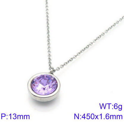 Titanium Steel 18K Gold Plated Basic Round Inlay Zircon Pendant Necklace