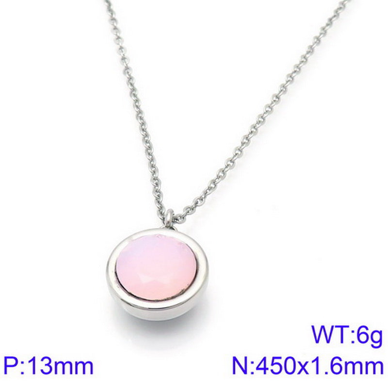 Titanium Steel 18K Gold Plated Basic Round Inlay Zircon Pendant Necklace