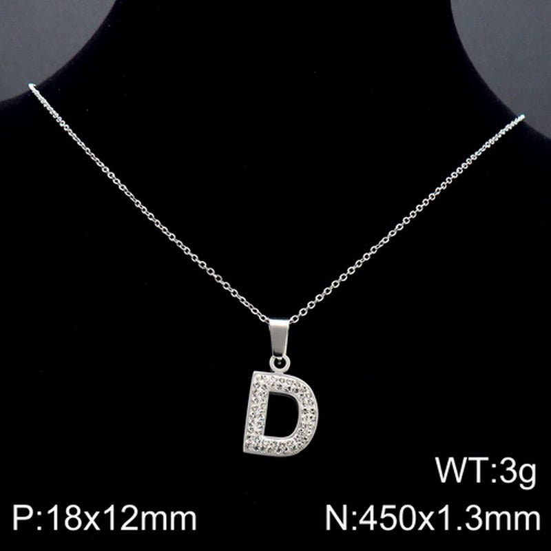 Stainless Steel 18K Gold Plated Basic Letter Inlay Rhinestones Pendant Necklace