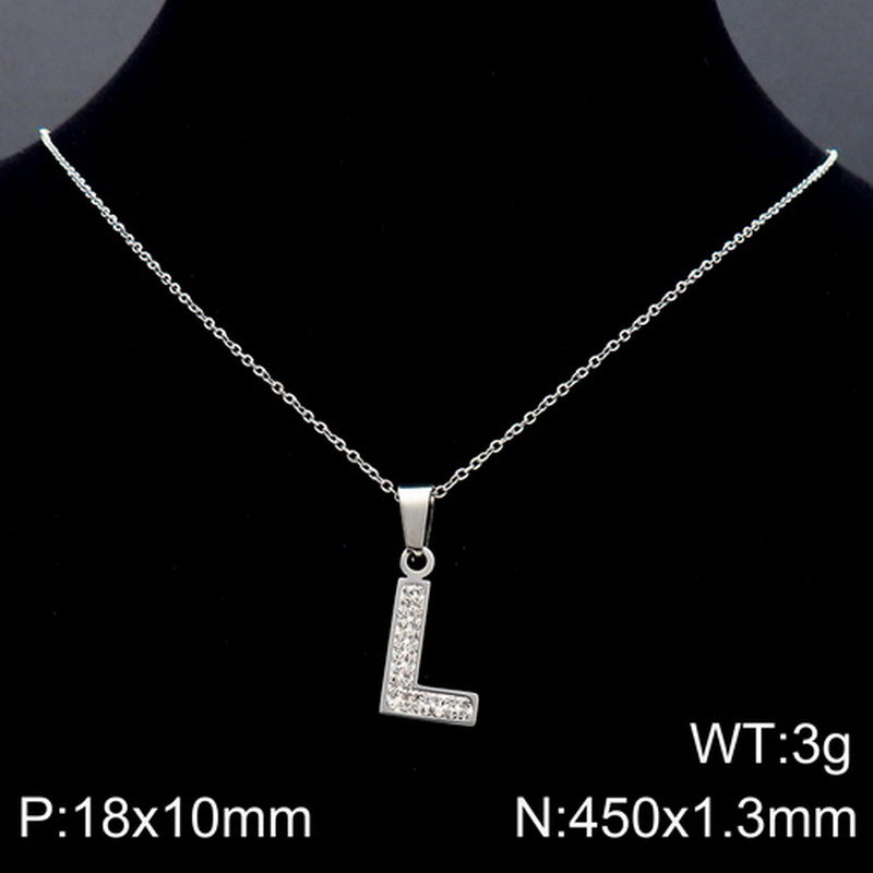 Stainless Steel 18K Gold Plated Basic Letter Inlay Rhinestones Pendant Necklace