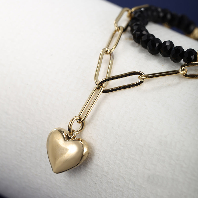 XUPING Simple Style Water Droplets Heart Shape Stainless Steel Beaded Beaded Plating 14K Gold Plated Women's Bracelets