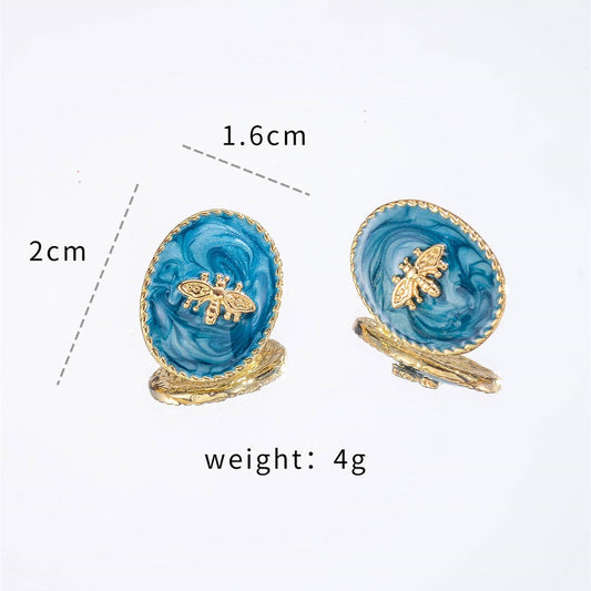 1 Pair Elegant Retro Oval Bee Copper 18K Gold Plated Ear Studs