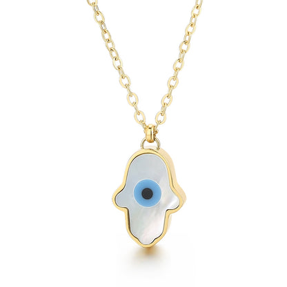 Stainless Steel 18K Gold Plated Funny Devil's Eye Inlay Artificial Pearls Shell Pendant Necklace