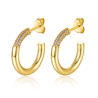 1 Pair Glam Simple Style C Shape Inlay Sterling Silver Zircon 18K Gold Plated White Gold Plated Ear Studs