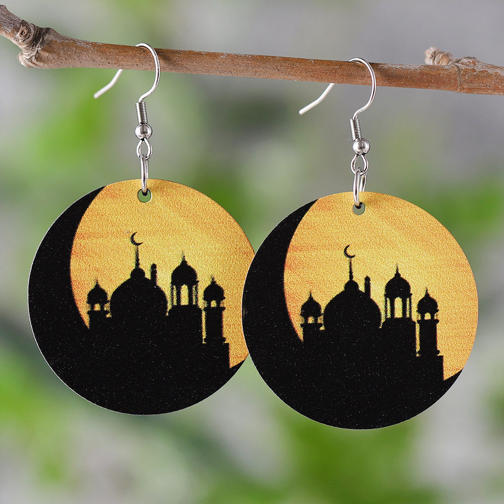 1 Pair Retro Moon Wood Drop Earrings