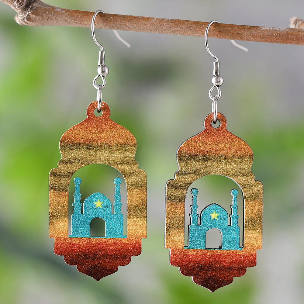 1 Pair Retro Moon Wood Drop Earrings