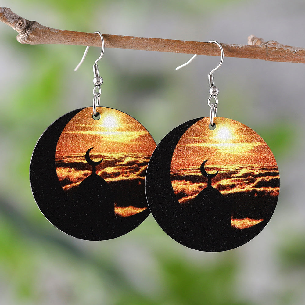 1 Pair Retro Moon Wood Drop Earrings