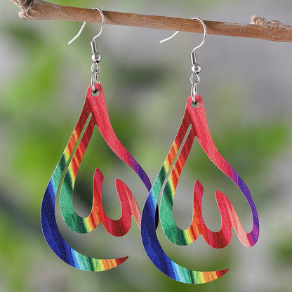 1 Pair Retro Moon Wood Drop Earrings