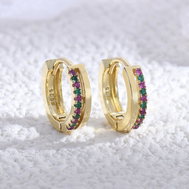 1 Piece Vintage Style Round Inlay Copper Zircon Gold Plated Hoop Earrings