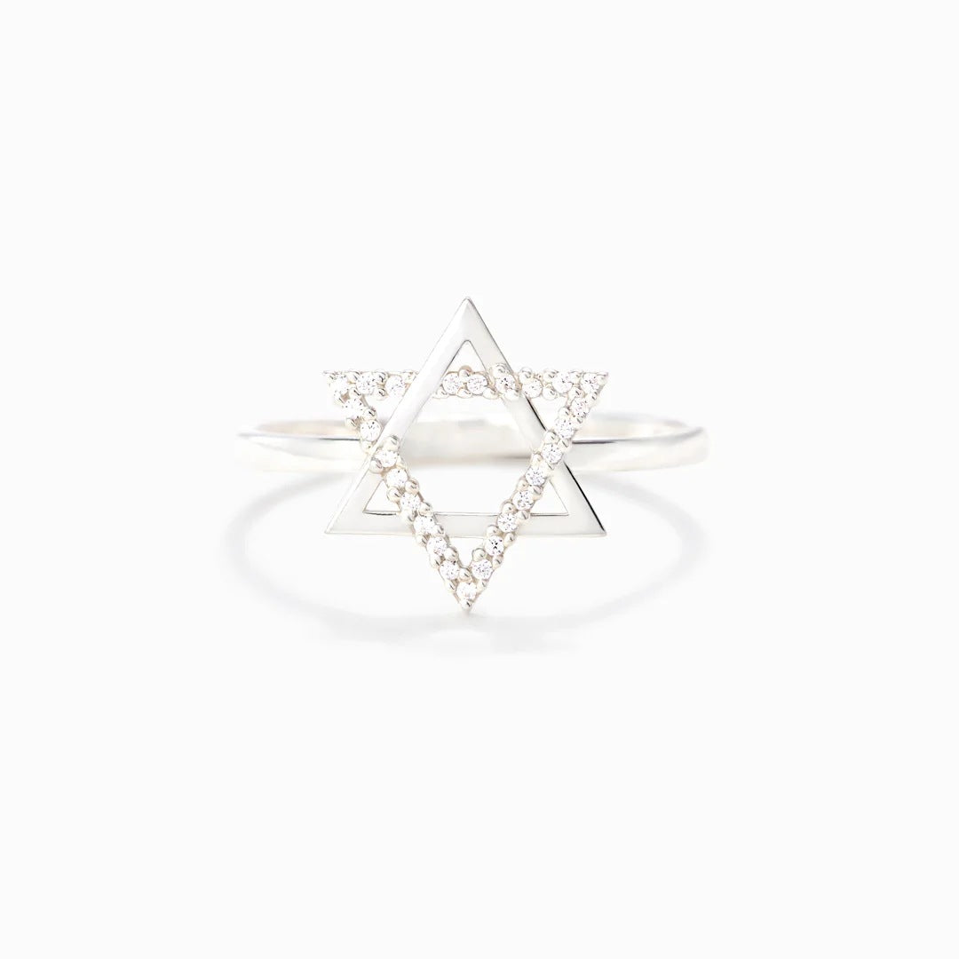 Sterling Silver Simple Style Hexagram Geometric Plating Rings