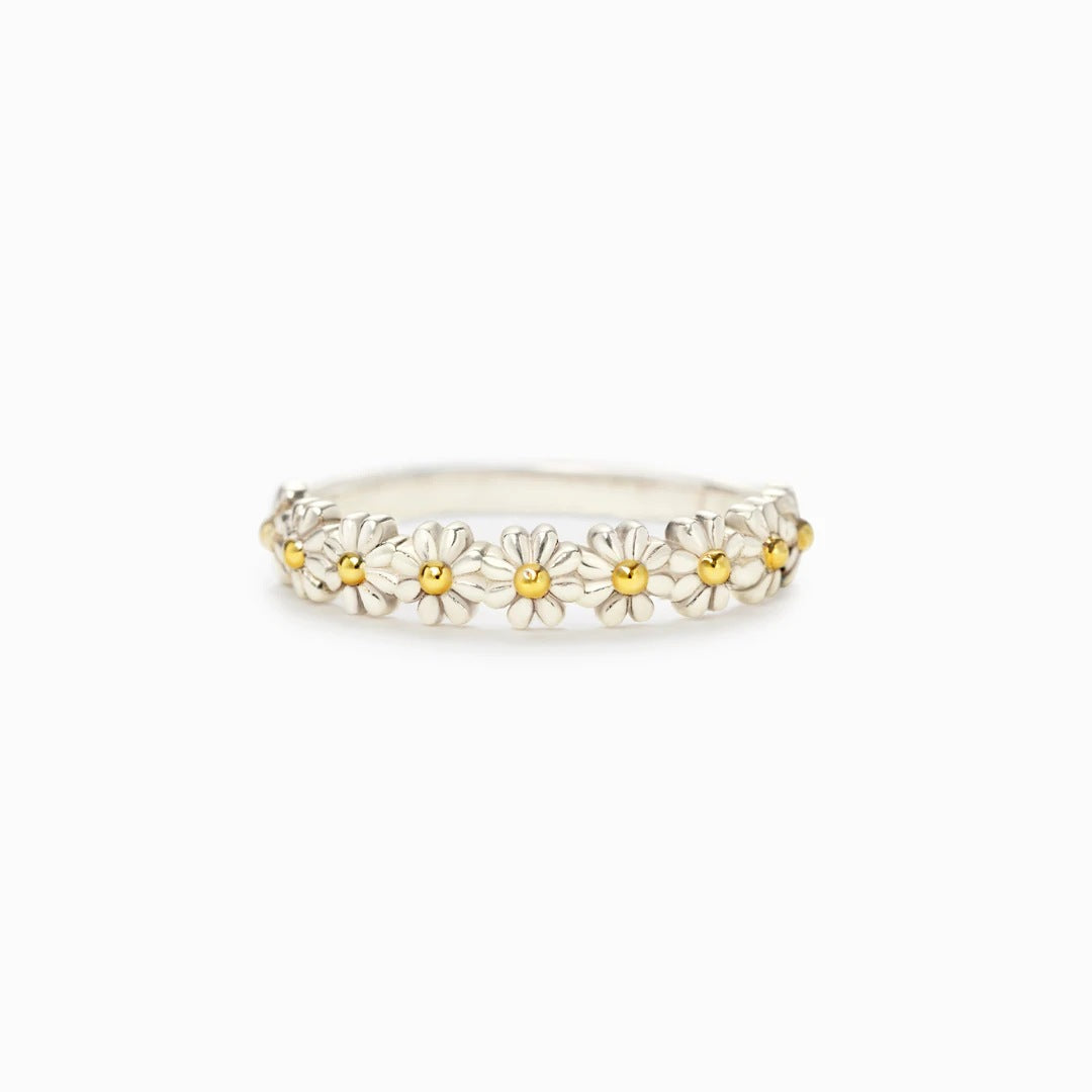 Sterling Silver Pastoral Daisy Plating Rings