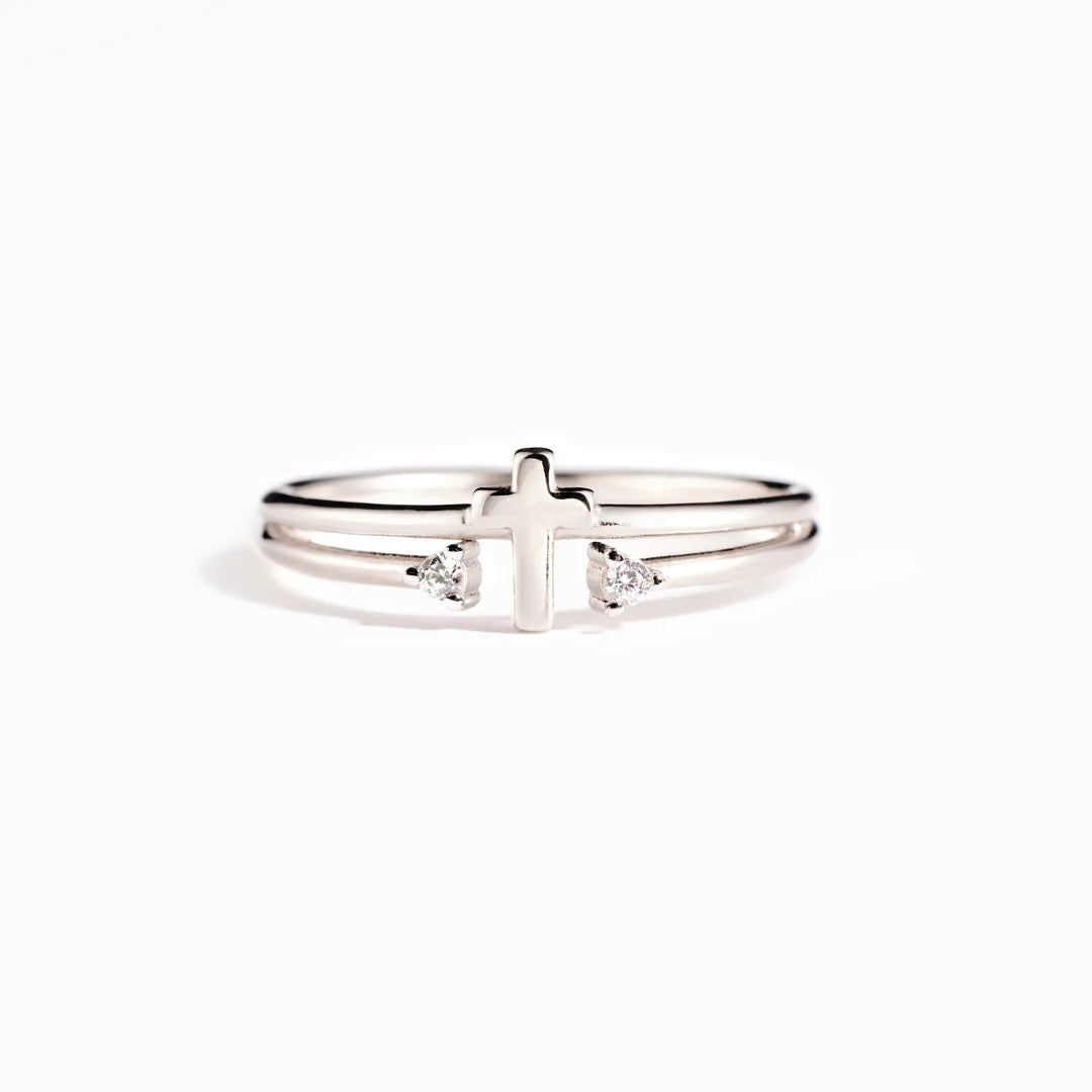 Sterling Silver Elegant Geometric Cross Plating Open Rings