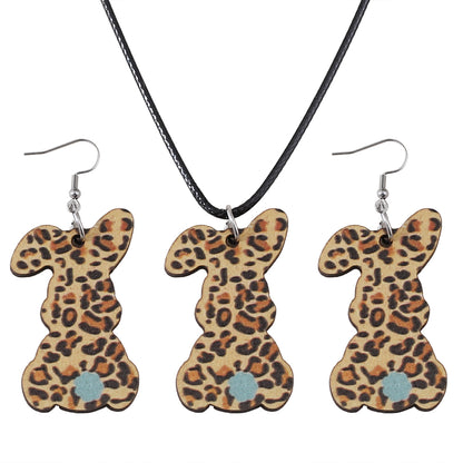 Retro Rabbit Wood Women's Earrings Necklace