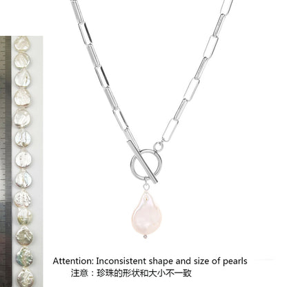 Elegant Water Droplets Stainless Steel Freshwater Pearl Toggle Pendant Necklace