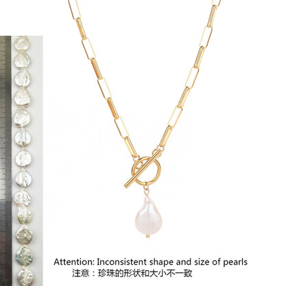 Elegant Water Droplets Stainless Steel Freshwater Pearl Toggle Pendant Necklace