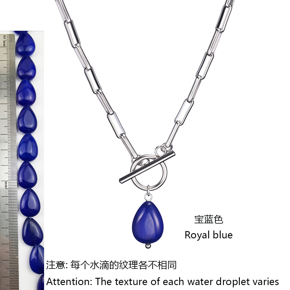 Elegant Water Droplets Stainless Steel Freshwater Pearl Toggle Pendant Necklace