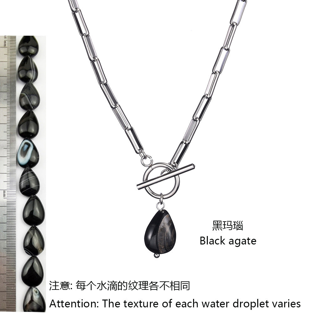 Elegant Water Droplets Stainless Steel Freshwater Pearl Toggle Pendant Necklace