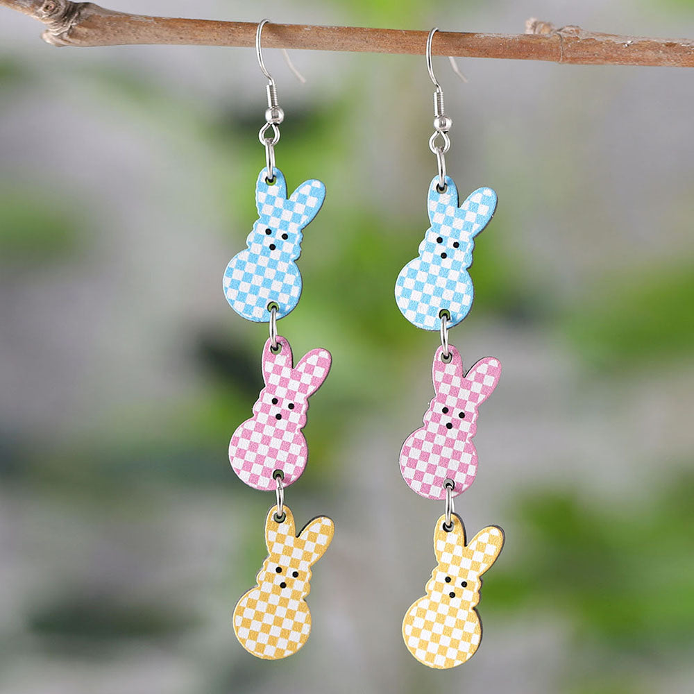 1 Pair Retro Rabbit Wood Drop Earrings