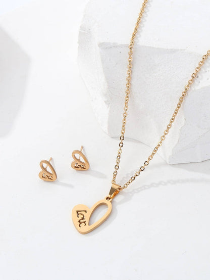 Stainless Steel 18K Gold Plated Simple Style Letter Heart Shape Butterfly Earrings Necklace