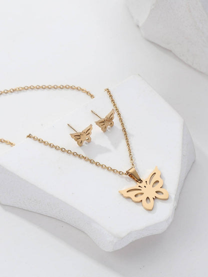 Stainless Steel 18K Gold Plated Simple Style Letter Heart Shape Butterfly Earrings Necklace