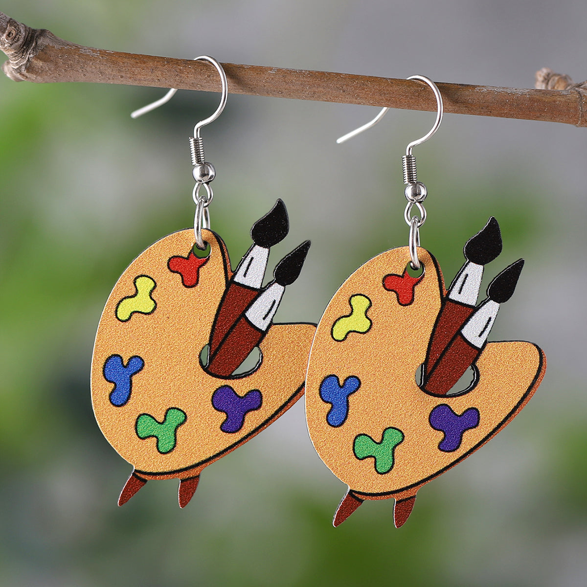 1 Pair Retro Book Cartoon Car Wood Drop Earrings