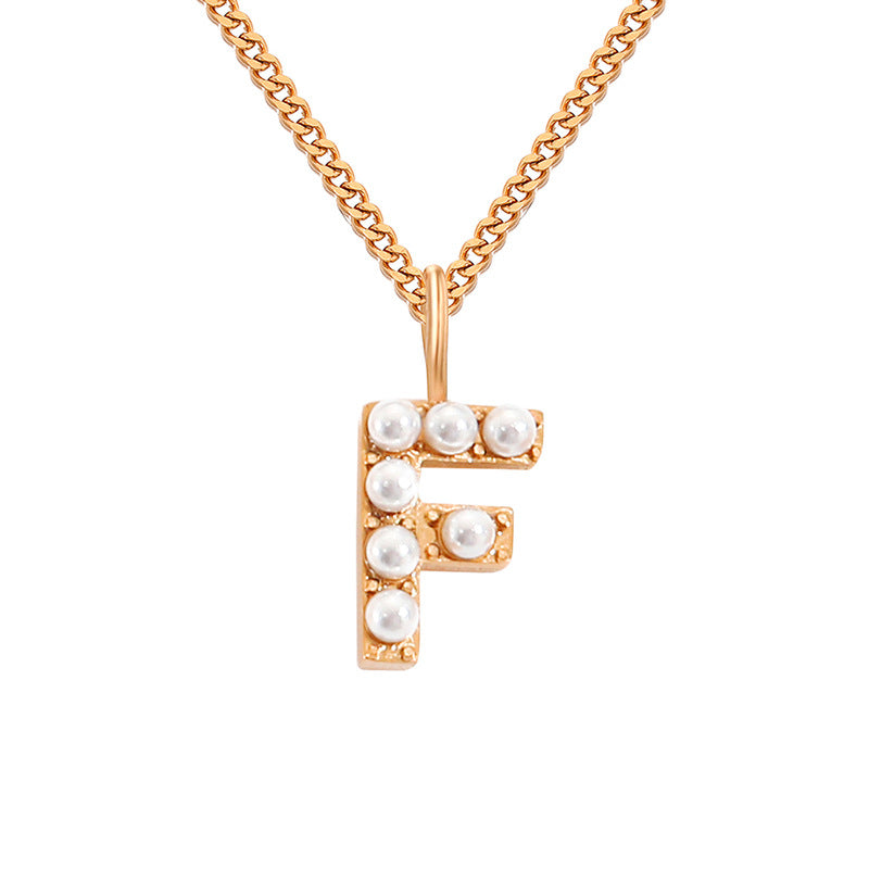 Stainless Steel 14K Gold Plated Simple Style Letter Hollow Out Inlay Artificial Pearls Pendant Necklace