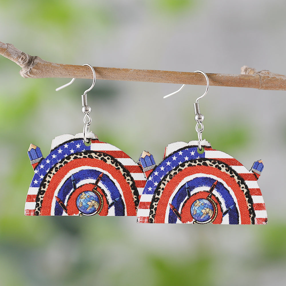 1 Pair Retro American Flag Wood Drop Earrings