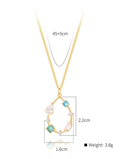 Copper 18K Gold Plated Sweet Bag Water Droplets Inlay Zircon Pendant Necklace