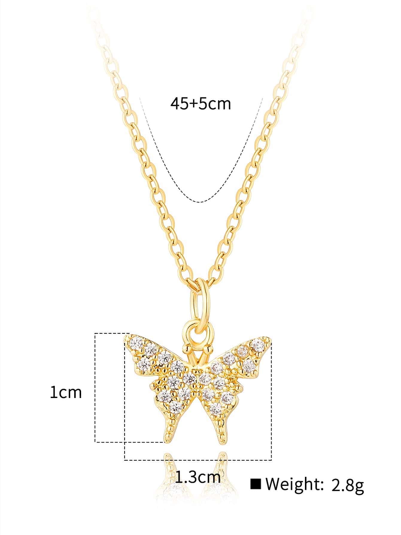 Copper 18K Gold Plated Elegant Shiny Wreath Butterfly Inlay Zircon Pendant Necklace