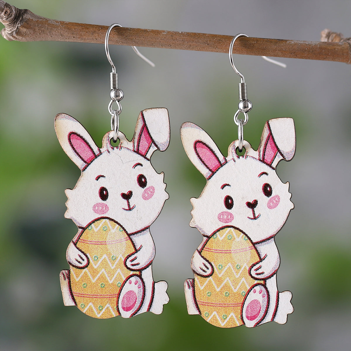 1 Pair Retro Rabbit Wood Drop Earrings