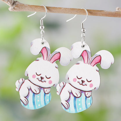 1 Pair Retro Rabbit Wood Drop Earrings