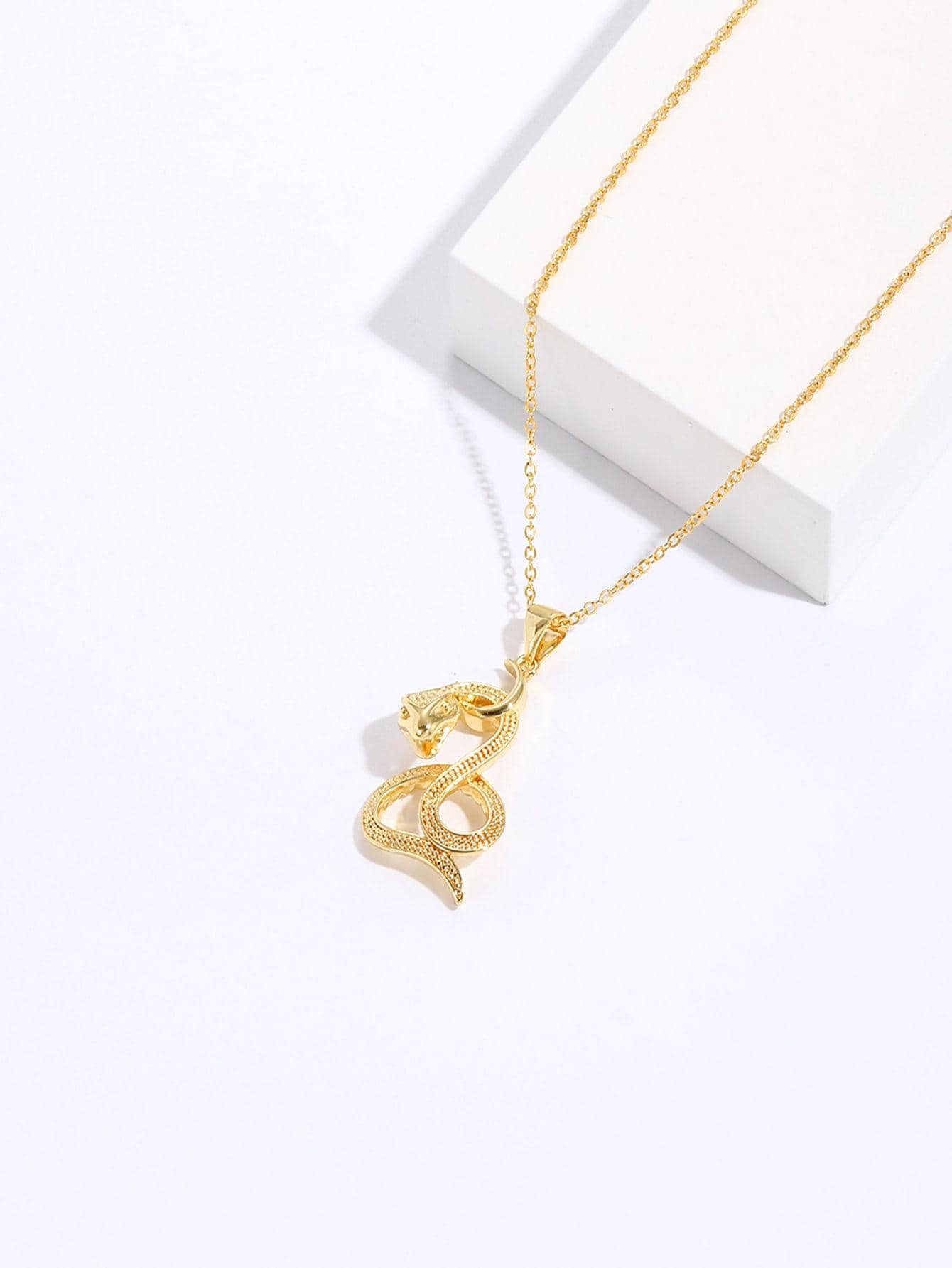 Copper 18K Gold Plated IG Style Snake Inlay Zircon Pendant Necklace