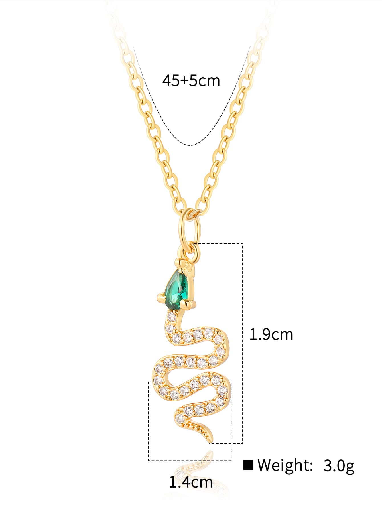 Copper 18K Gold Plated IG Style Snake Inlay Zircon Pendant Necklace