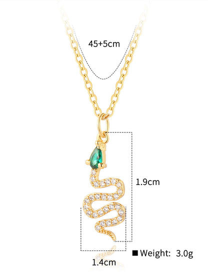 Copper 18K Gold Plated IG Style Snake Inlay Zircon Pendant Necklace