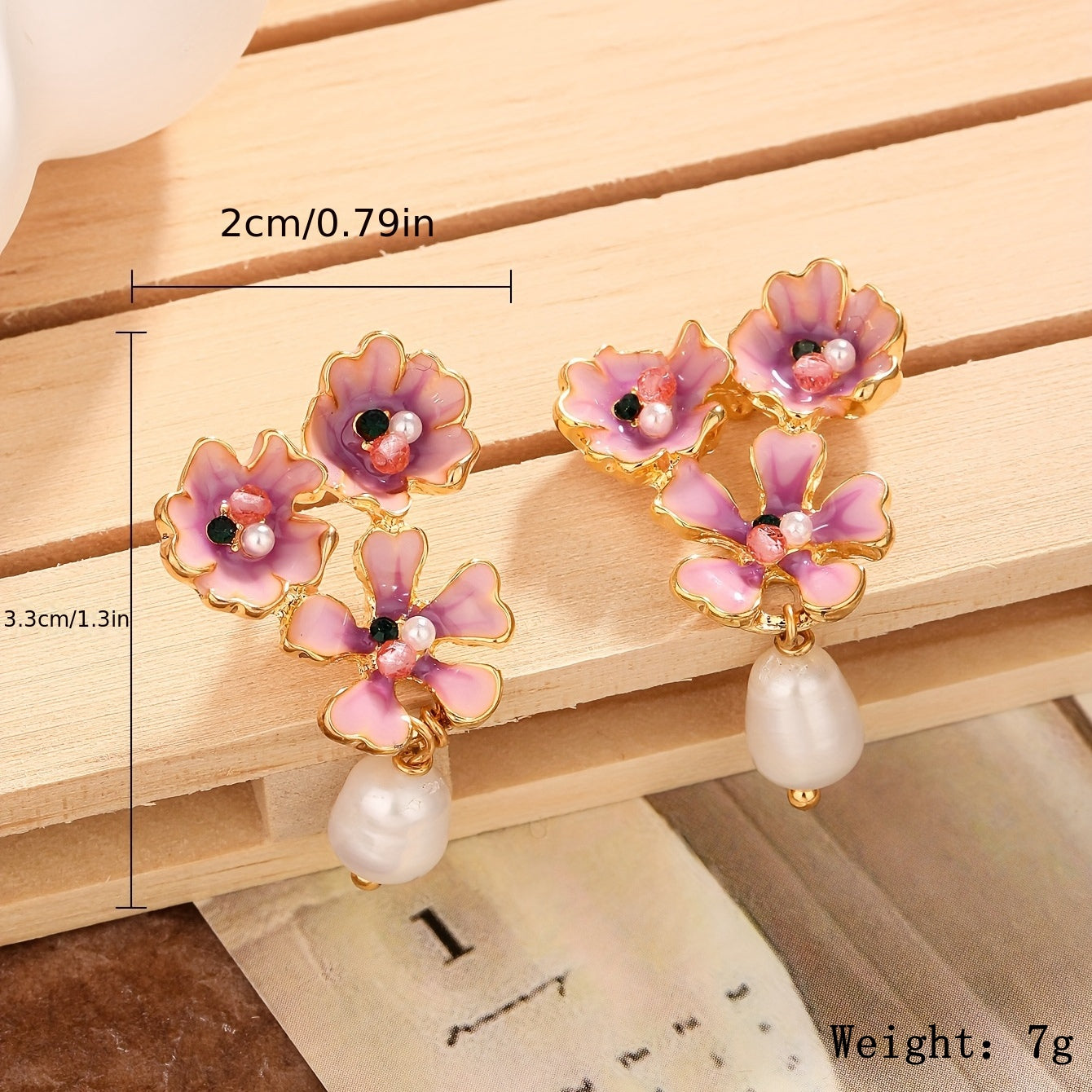 1 Pair Vacation Sweet Flower Enamel Inlay Freshwater Pearl Copper Freshwater Pearl 18K Gold Plated Drop Earrings