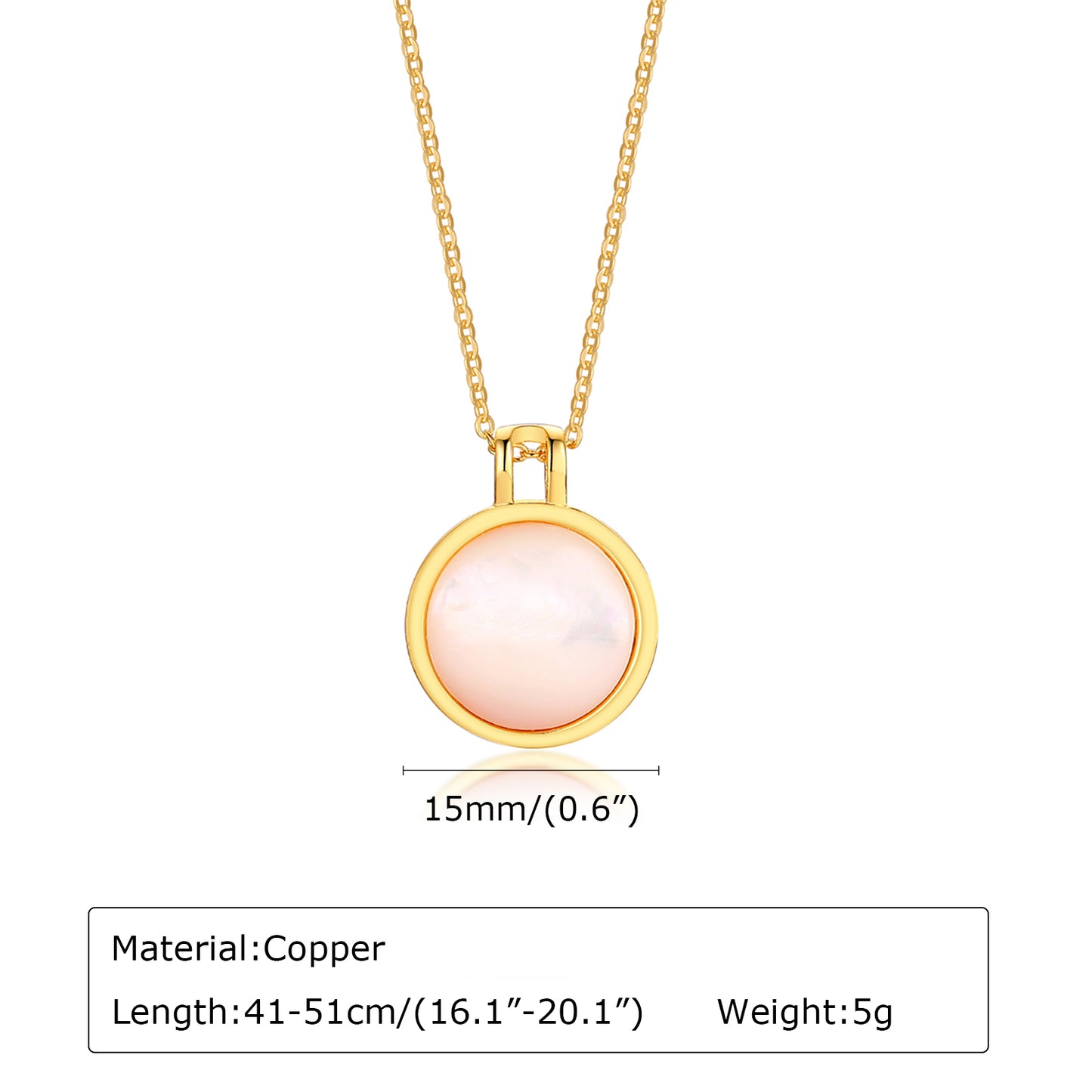 Copper Gold Plated Simple Style Round Inlay Shell Pendant Necklace